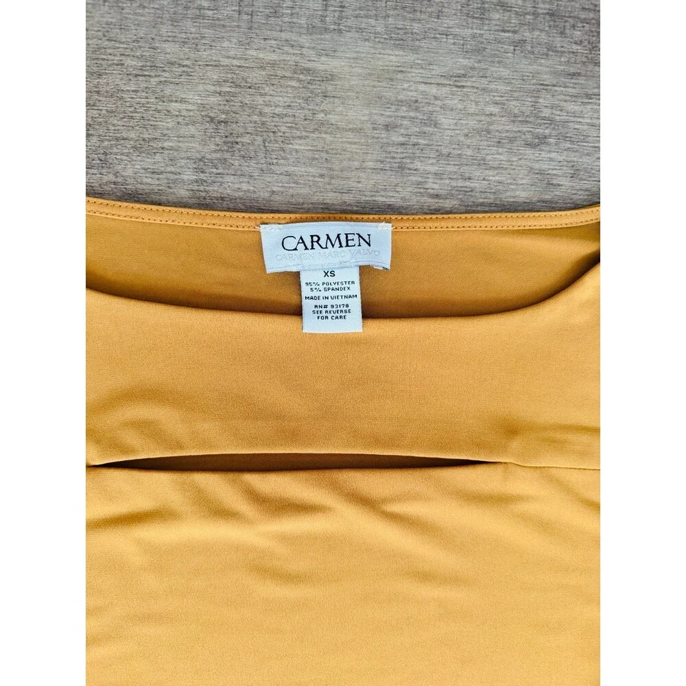Carmen Marc Valvo mustard gold cutout top size xs - Picture 3 of 6